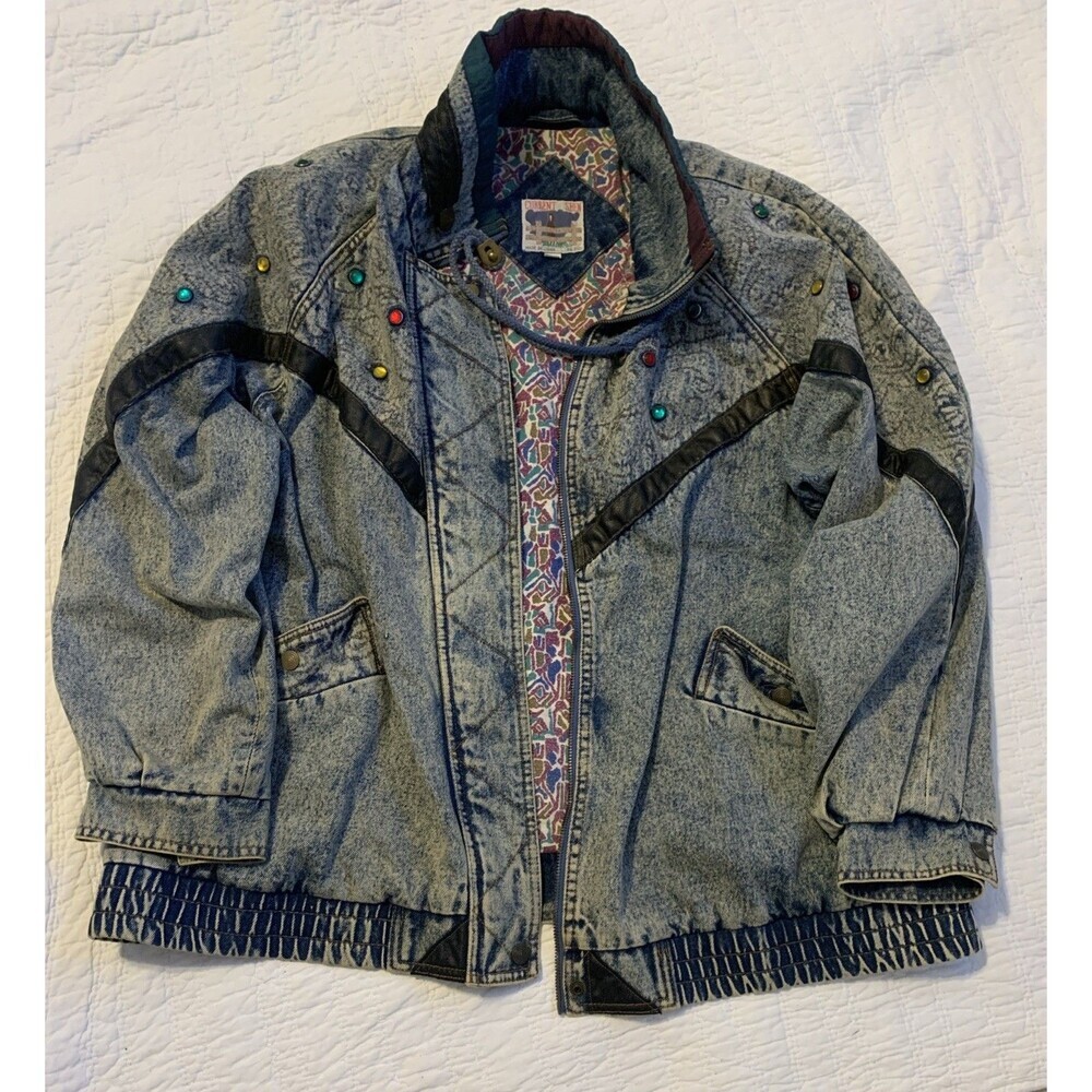Vintage Current Seen Women’s Denim Jacket 18W Sticky Faux Leather Trim”